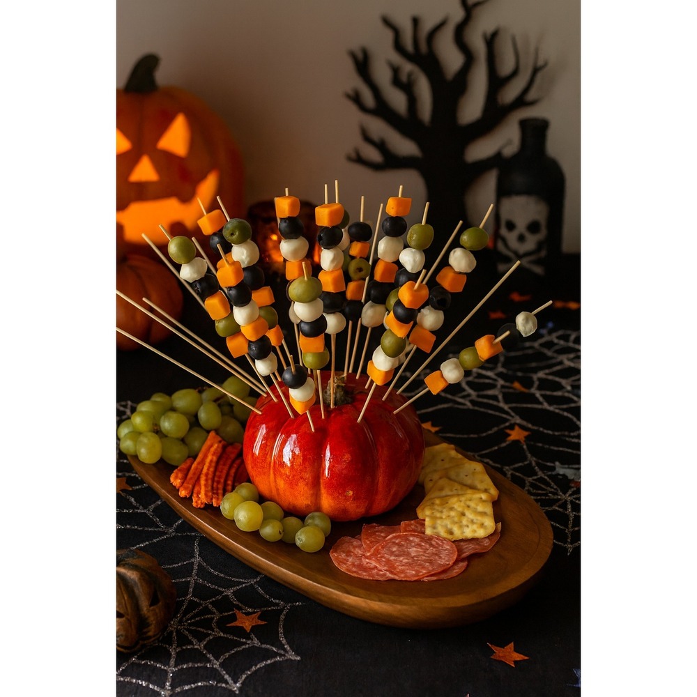 Large Red-Orange Glazed Foam Pumpkin Appetizer Skewer Holder Centerpiece 9"x7" - Picture 2 of 10